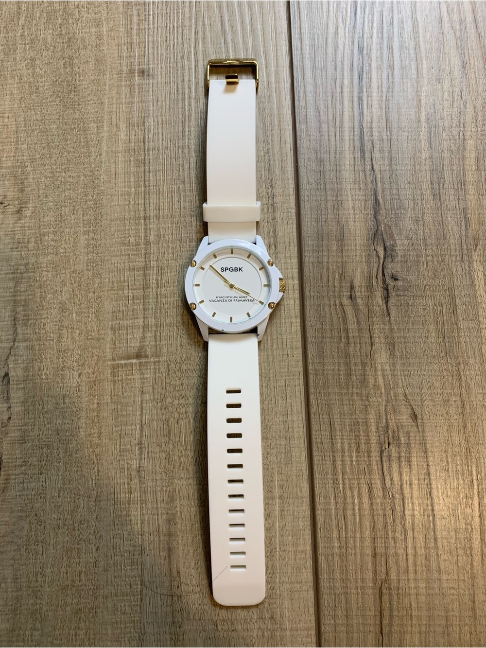 White Silicone Smartwatch-Style Watch with Gold Accents